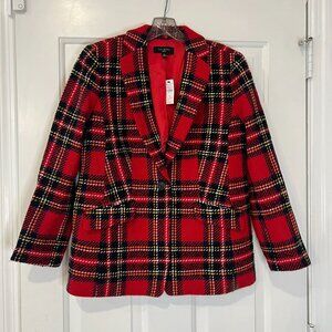 Talbots Petite Size 8 Red Plaid Blazer - New With Tags - Wool Blend